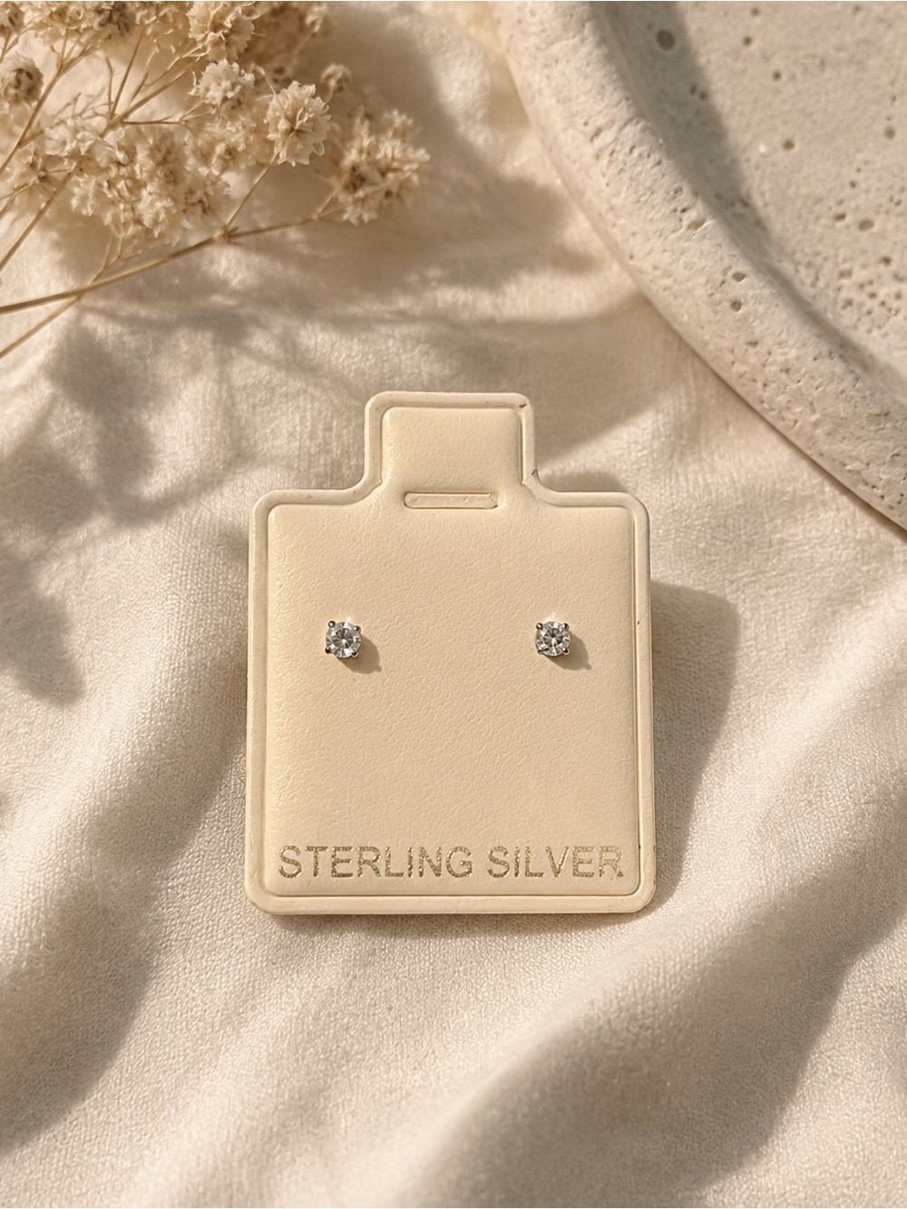 Sterling Silver Clear Crystal Stud Earrings - Classic Minimal